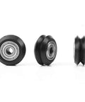 V Groove Wheel Set, 20 Pieces, 5mm Bore, 625 Bearing, 3D Printer CNC Pulley Accessories showing three Delrin plastic rollers