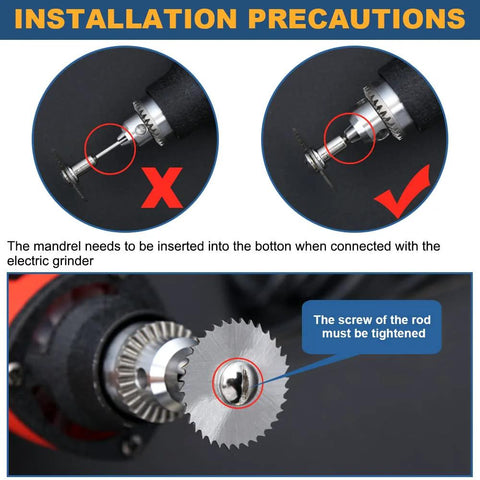 6 pcs drill saw blades for Dremel rotary tool; HSS discs with 1/8" and 1/4" shanks, shown installed on a mandrel.