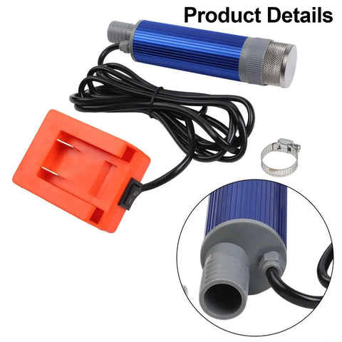 Heavy Duty Cordless Diesel Transfer Pump 40-60 L/min Fast Flow Oil Water Submersible Battery Powered Portable Refill Unit For Farms Jobsites with blue casing and orange switch.
