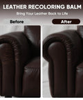 Easy Swipe Leather Recoloring Balm For Faded Leather Scratch Repair And Color Restore On Couches Car Seats Auto Interiors Vinyl And Furniture In One 10 Oz Dark Brown before and after application on brown couch
