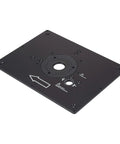 Heavy Duty Aluminum Router Table Insert Plate With Dual Snap Lock Rings For Custom Built Workbenches showing rigid black surface.