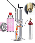 Slick Manual Aerosol Spray Can Filler Machine For Zero Hassle Paint Refills And Butane Gas Tanks with pink gas can and setup.