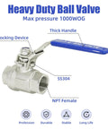 Heavy duty 1/2 inch stainless steel 304 ball valve with NPT female full port, locking device, for water, oil, gas, 1000 WOG.