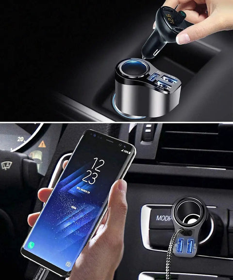 All In One USB C Car Charger With 168W Power, Dual 12V and 24V Cigarette Lighter Socket Splitter, Three USB Ports And PD3.0 Fast Charge