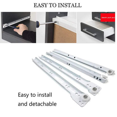 Full Extension Drawer Slides 2 Pack Heavy Duty Metal Cabinet Runners With Smooth 2 Section Telescoping Rails For Kitchen Bathroom Closet Organizers Easy Replacement, white metal rails