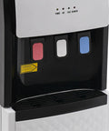Close-up of Bottom Load Water Cooler Dispenser With Hot And Cold Water, 1.32 Gal Hot Water And 0.53 Gal Cold Per Hour, three temperature buttons