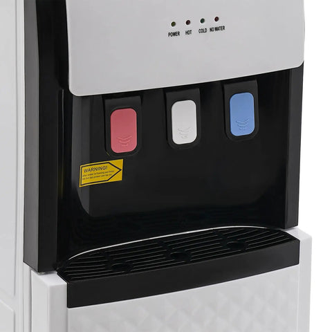 Close-up of Bottom Load Water Cooler Dispenser With Hot And Cold Water, 1.32 Gal Hot Water And 0.53 Gal Cold Per Hour, three temperature buttons