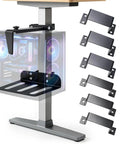 No Sweat Under Desk PC Tower Mount With Quick Clamp On Install Rock Solid Adjustable Computer Stand showing clamp and base.