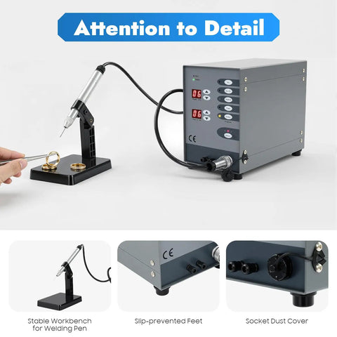 Dope Pulse Arc Jewelry Welder 110V with 50-600A adjustable current for gold silver rings, showing welding pen and digital display