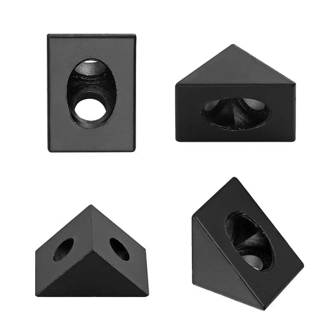 10 Pack Triangle Corner Brackets For 6mm Slot Aluminum Extrusion Black Dope Angle Connectors For 2020 Series 3D Printer Accessories Sturdy Zinc Alloy Rust Resistant Frame Hardware, black corner brackets shown from four angles