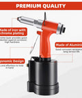 Heavy Duty Pneumatic Pop Rivet Gun And Air Riveter Tool For Fastener Assembly Lightweight Aluminum Body, ergonomic design for easy handling.