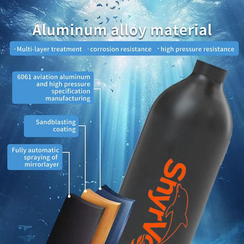 Mini Scuba Tank With Full Face Mask Snorkeling Kit No Hoses Just Breathe 3000 PSI Point Five Liter Underwater Breathing Device Black