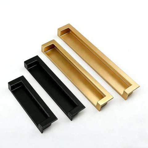 Two Pack Recessed Cabinet Handle And Flush Zinc Alloy Finger Pulls For Kitchen Cabinets, Drawers, And Wardrobes, 3.8 Inch Gold Finish