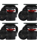 Built Different Heavy Duty Level Adjustable Roller Casters, 1100 Lb Capacity Machine Movers, four black wheels with red accents.