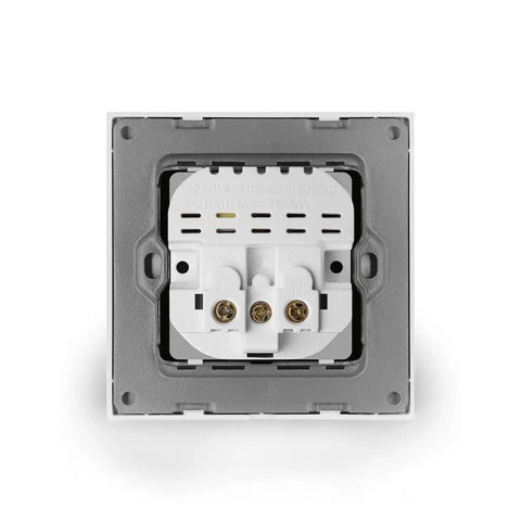 Premium White EU Wall Socket With Dual Fast Charge USB Connections Heavy Duty 16A Electrical Outlet For Home And Office Smooth Flush Mount view from front with USB ports and wiring visible.