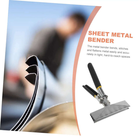 Hand Seamer Tool With Straight Jaw Bender for Metal Bending and Flattening Sheets shown in use with focus on metal bending.