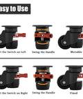 Heavy Duty Leveling Caster Wheels Set Of Four Premium Nylon Rollers Built Like A Tank showing easy-to-use adjustable caster wheel features.