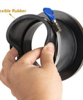 O'SKOOL 4-inch dust collection steel port with built-in rubber cuff; side view with rubber ring and metal clamp