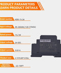 Ultra Slim DIN Rail Power Supply 24V 15W Compact Cabinet Adapter with detailed specifications for safe usage.