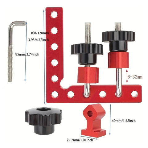 Heavy Duty Aluminum 90 Degree Right Angle Positioning Clamp And Corner Jig For T Track Benches with measurements