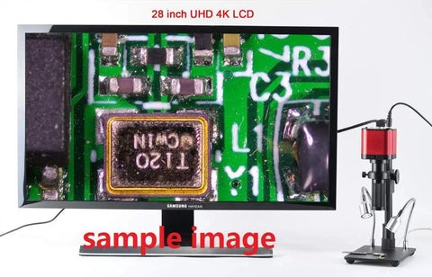 4K UHD Industrial Microscope Camera With USB C Mount For Pros Precision Soldering And PCB Repair, High Speed 1080P At 120fps, 4608x3456 HDMI And USB Output, IMX117 Sensor, Measurement Software Ready mounted beside monitor