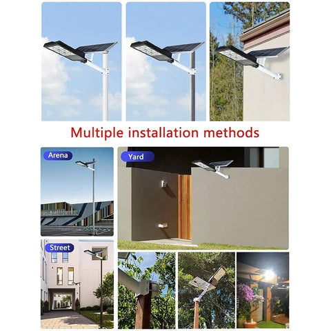 Rock Solid Solar Flood Lights With Motion Sensor And Pocket Remote Waterproof Outdoor Yard And Driveway Bulbs Quick Adjust Bracket Mount For Hassle Free Install showing multiple installation methods in different settings.