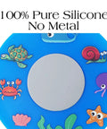Slick Silicone Bathtub Drain Stopper, Hella Leak Proof Tub Cover, BPA Free Sink Plug with colorful sea animal designs.