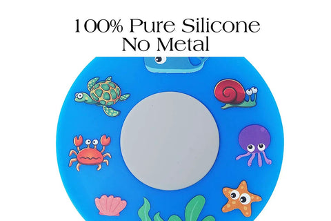 Slick Silicone Bathtub Drain Stopper, Hella Leak Proof Tub Cover, BPA Free Sink Plug with colorful sea animal designs.