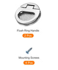 Flush Ring Pull Handles 43.5mm 1.71 Inch Zinc Alloy Flush Pull Slam Latch Set with Screws 2 Pack Dark Silver hardware