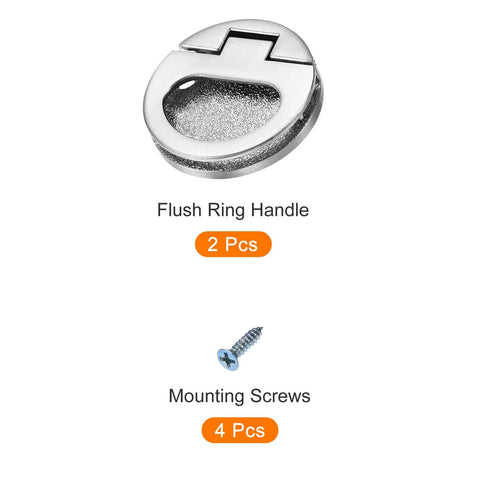 Flush Ring Pull Handles 43.5mm 1.71 Inch Zinc Alloy Flush Pull Slam Latch Set with Screws 2 Pack Dark Silver hardware