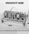 Multi Tray Cable Spool Organizer with five turntable reels shown in size dimensions 82cm x 60cm x 35cm for easy storage and dispensing.