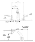 Technical diagram for Brilliance Stainless Replacement Trim Kit For Windemere Deck Mounted Roman Tub Filler Brass Construction With Zinc Handles Easy Install Includes All Mounting Hardware And Coordinating Handles, showing dimensions.
