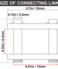 Diagram showing dimensions of 10 Pack Number 35 Chain Master Link Roller Steel Alloy Heavy Duty Connector for Go Kart and mini bike.