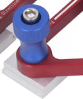 Rugged Woodworking Bearing Feeder Set with Sliding Blocks Table Saw Feed Guide Roller Featherboard support mount with blue knob.