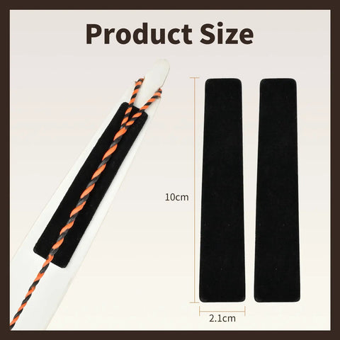 Bow String Silencers for Longbow and Recurve 2 Pairs Self Adhesive Limb Protectors size guide showing black cowhide covers
