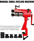 7 Inch Sheet Metal Bead Roller Kit With 6 Dies, red rotary forming tool with cast-iron frame and included standard rollers.