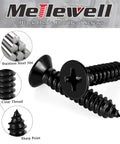 Hella Durable Number 10 X 1 Inch Flat Head Sheet Metal And Wood Screws, Black Stainless Steel 18 8 Corrosion Resistant Self Tapping Fasteners, Rock Solid 100 Pack Hardware For Serious DIY Projects in black oxide finish.