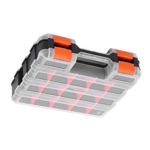 Heavy Duty Parts Storage Box With Removable Grid Compartments For Easy Tool Organization, Pro Grade PP Case, Double-Sided 32x27x8