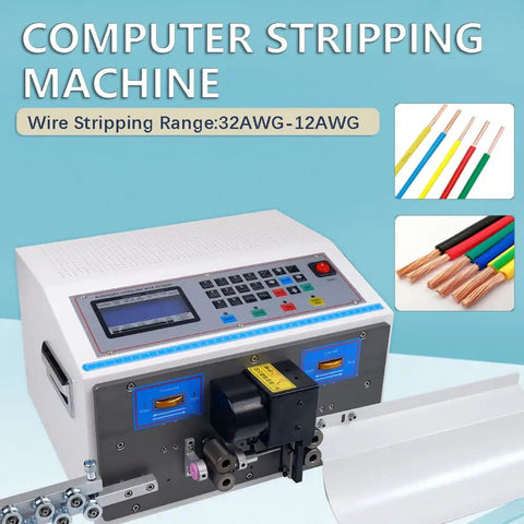 Pro Grade High Efficiency Wire Stripping Machine For 32 To 12 AWG Copper Wires Auto Cut Tool, bench-top display