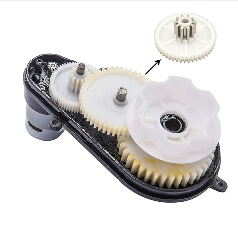 24V 40000RPM RS555 Drive Motor Gearbox Replacement Kit with Drive Card for Kids Electric Ride On Cars showing internal gears