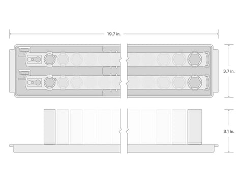 Technical drawing of Three Eighths Inch Drive Six Point Impact Socket Set with dimensions shown, top and side views.