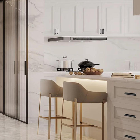 Modern kitchen with 10 Pack Self Stick Black ABS Plastic Cabinet Drawer Handles For Kitchen, Furniture, Closets And Wardrobes installed.