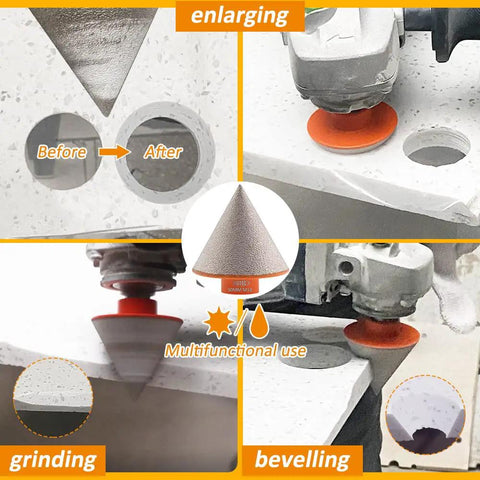 Diamond Beveling Chamfer Bit 3 Inch 75mm With 5/8-11 Thread for enlarging and trimming holes in tile and marble with angle grinder