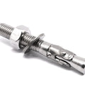 Close-up of One Half Inch By Three And One Half Inch Stainless Steel Wedge Concrete Anchors Heavy Duty Bolts For Cement A2-70