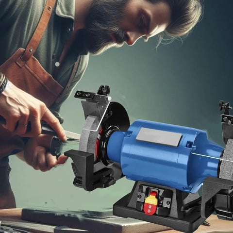 8 Inch Heavy Duty Bench Grinder Packed With A 1 HP Induction Motor And Sealed Bearings for sharpening, cutting, and deburring.