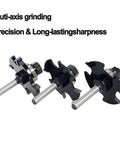 Three Piece Slot Cutter Router Bit Set with One Quarter Inch Shank Four Flute Nine Sixteenths Inch Cutting Depth Carbide Tip