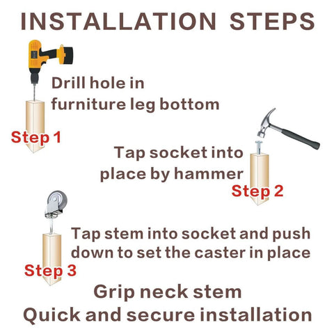 Installation steps for 2 Inch Shop Vac Wheel Replacement Set Of 4 Caster Wheels With Eight Millimeter Or Five Sixteenth Inch Stems.