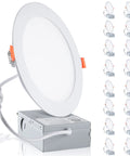 16 Pack 6 Inch Recessed LED Downlights with Junction Box, 3000K Warm White, displayed in a group showing layout and design