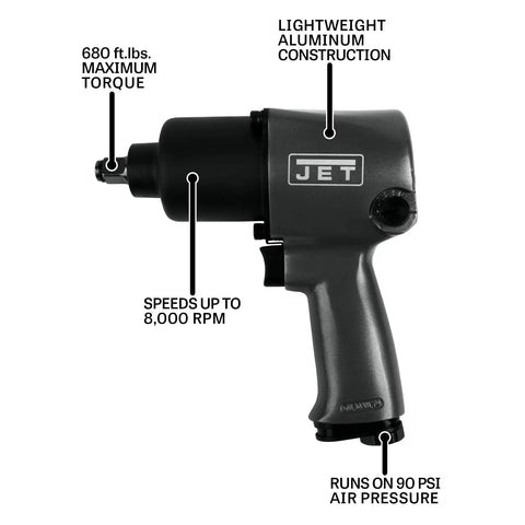 Half Inch Aluminum Impact Wrench With Feather Trigger, 680 Ft Lbs Torque, 8000 RPM, Lightweight Under 6 Pounds, Twin Hammer Drive