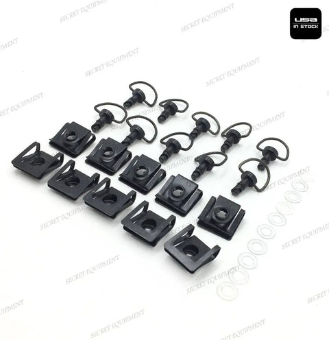 15mm Black DZUS Quick Release Fairing Fasteners For Motorcycles, Quarter Turn Bolts With 19mm Pins, Studs, Clips displayed.